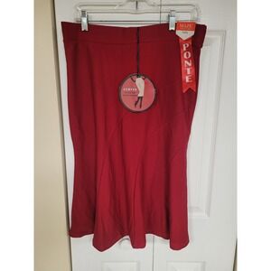 MAZE COLLECTION Womens Rich Red Ponte Panel Knit Flare Mermaid Midi Skirt XL NWT
